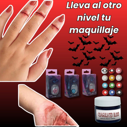 Lentes De Contacto + Sangre Falsa Para Maquillaje Halloween