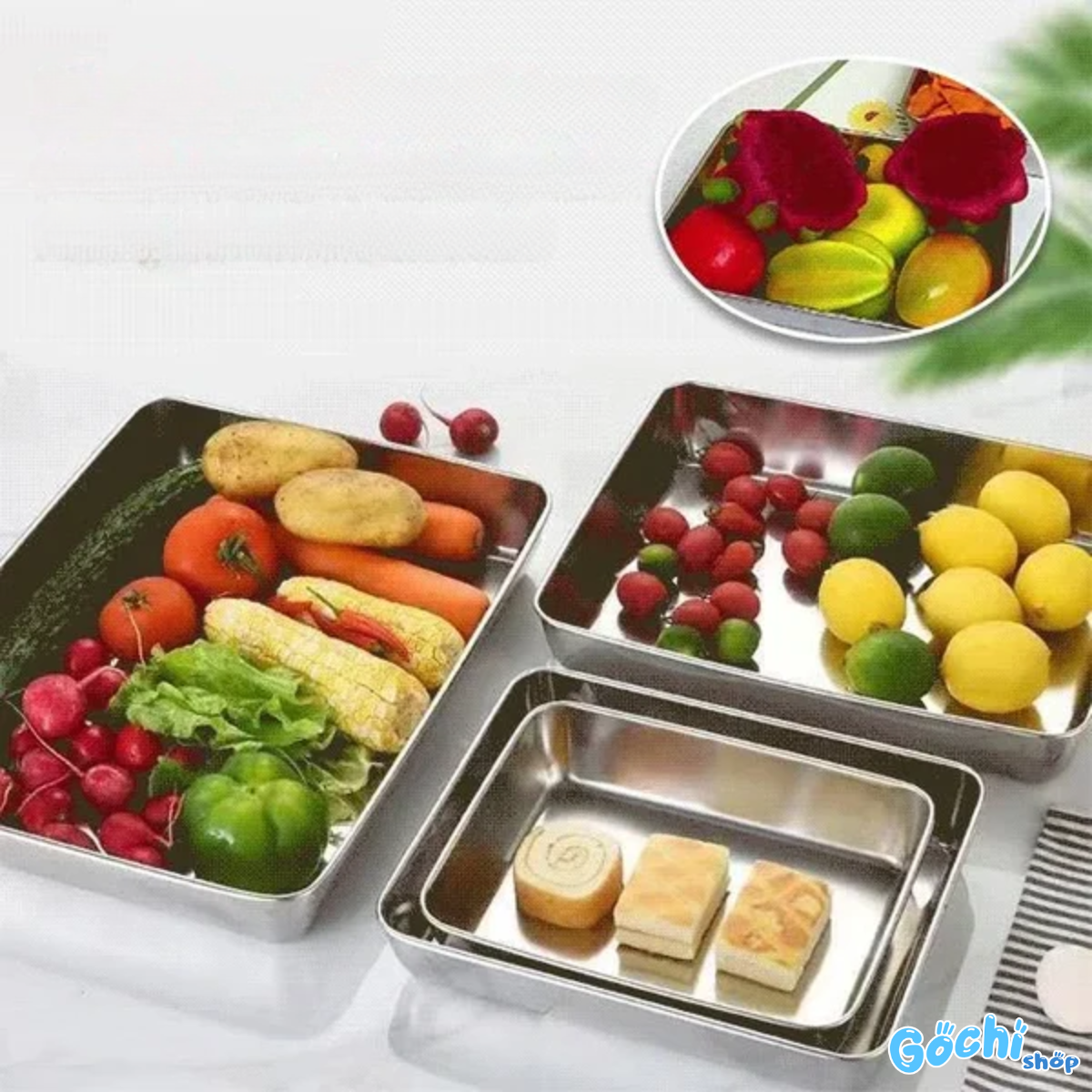 Juego x3 Bandejas de Acero para Alimentos.- Conserva el sabor y los nutrientes de tu comida ⭐